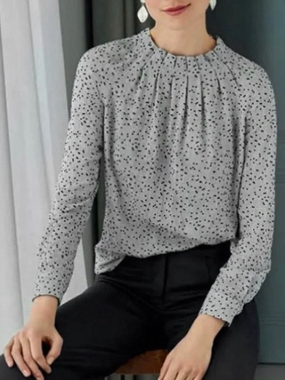 THE FOLD Charfield Blouse in Gray Dotty UK 10 / US 6